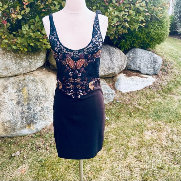 FREE PEOPLE Black dress Embroidered Beaded Sequin Secrets of Eden - Picture 6 of 16